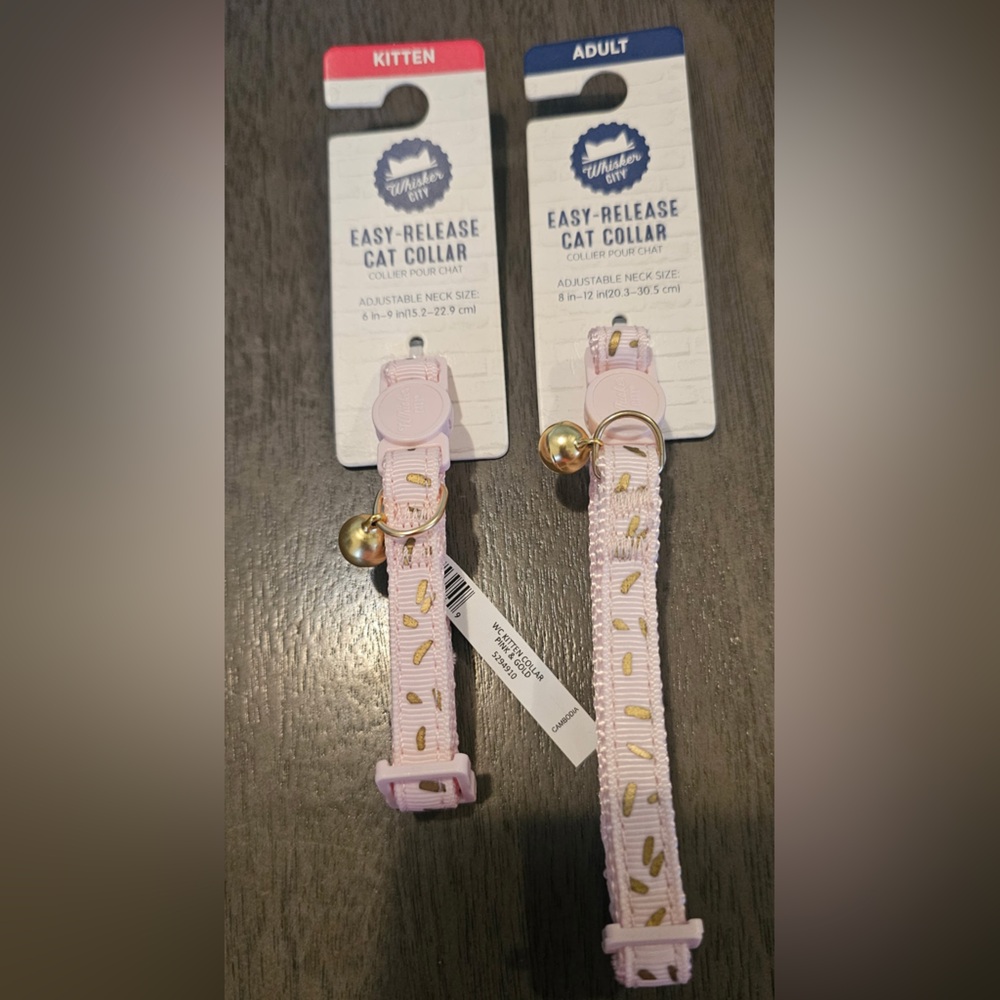 Whisker City Pink & Gold Kitten OR Adult Collar (YOU CHOOSE)